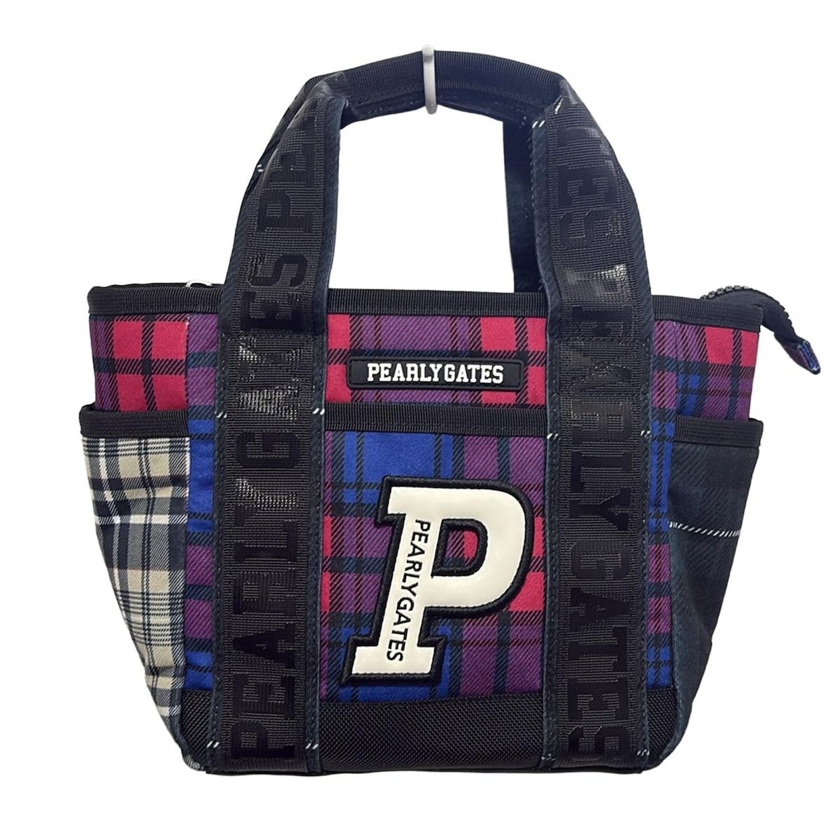 PEARLY GATES パーリーゲイツ ハンドバッグ 黒 レッド マルチ チェック柄 コットン