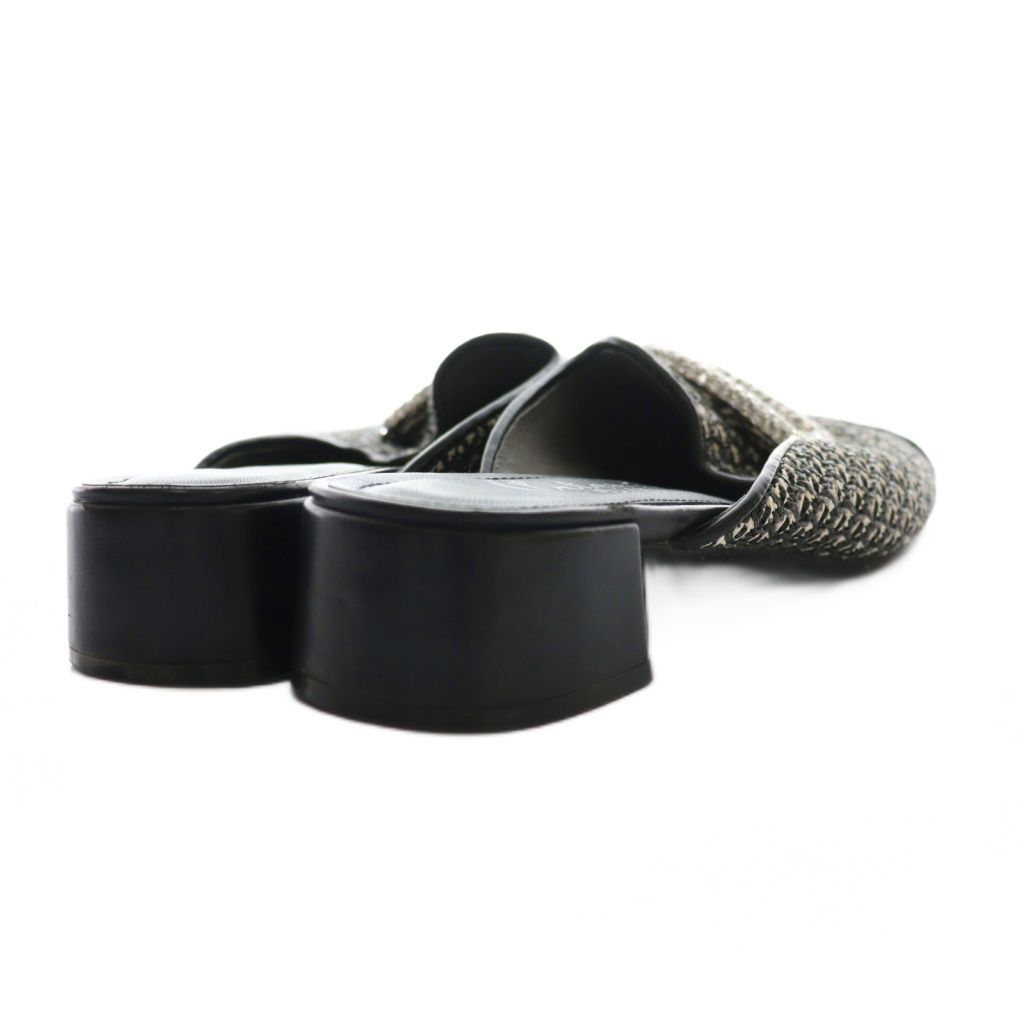 DIANAビジュー付きブラックミュール ダイアナ DIANA スクエアビジューバックルローファー ミュール XL 黒