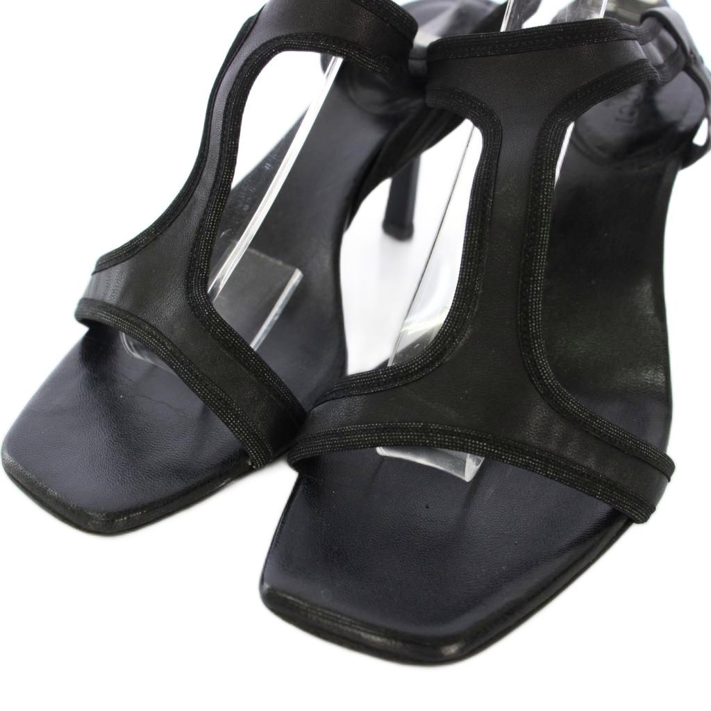 グッチ GUCCI サンダル ストラップ レザー スクエアトゥ 34.5cm C