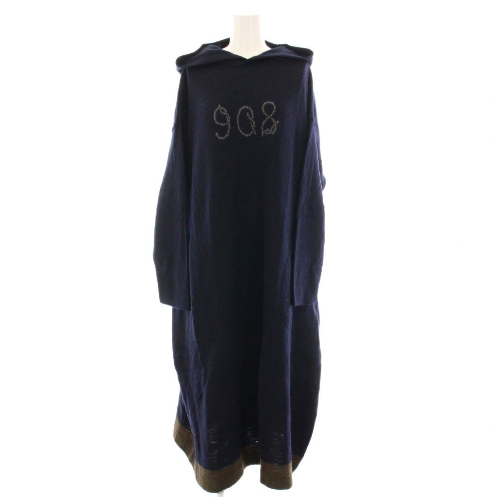 フォーティーファイブアールピーエム 45 R rpm SDL アルル縮絨のフードドレス ニットワンピース 長袖 ロング 紺 KH