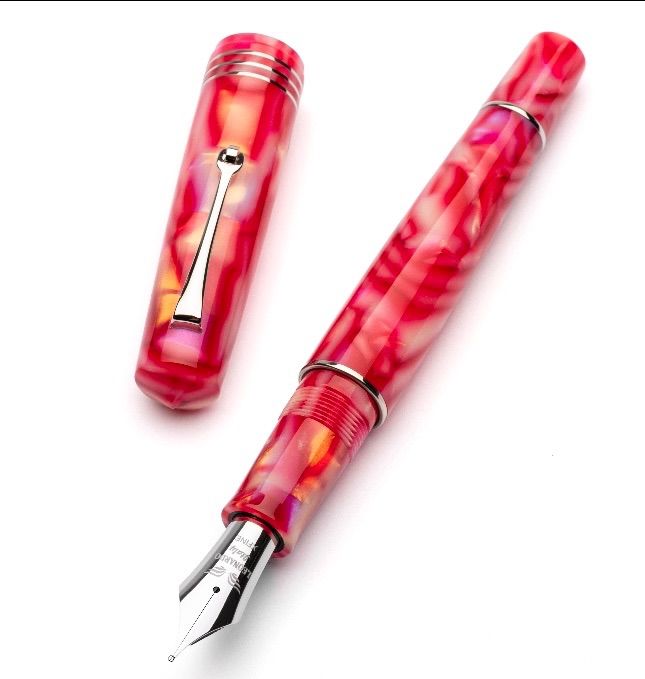 レオナルド万年筆 モーメント ゼロ グランデ2 0 エディション ストロベリー キャンディ 大型8号ニブ 細 XF 品 再入荷なし
