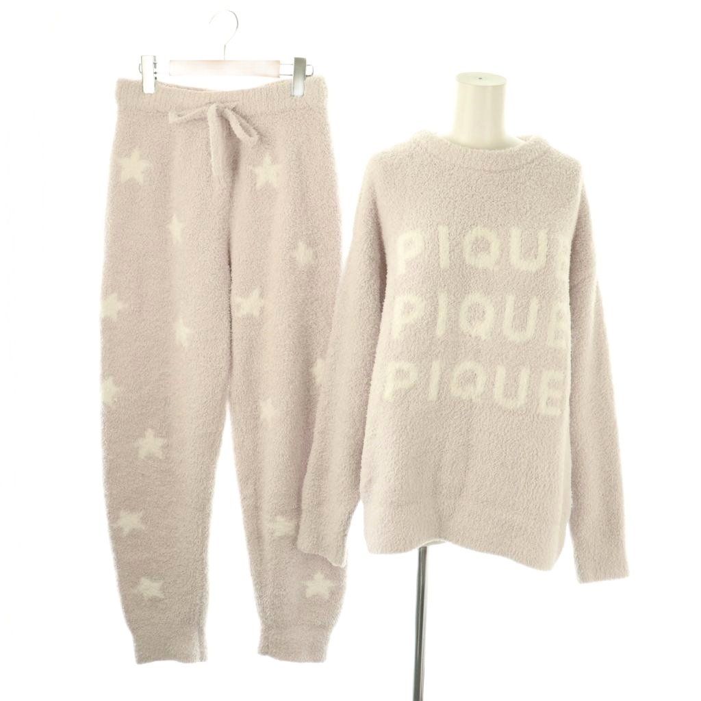 ジェラートピケ gelato pique パウダーロゴ プルオーバー パンツ セットアップ 上下 ニット 長袖 テーパード ルームウェア 部屋着 F ラベンダー NR OS