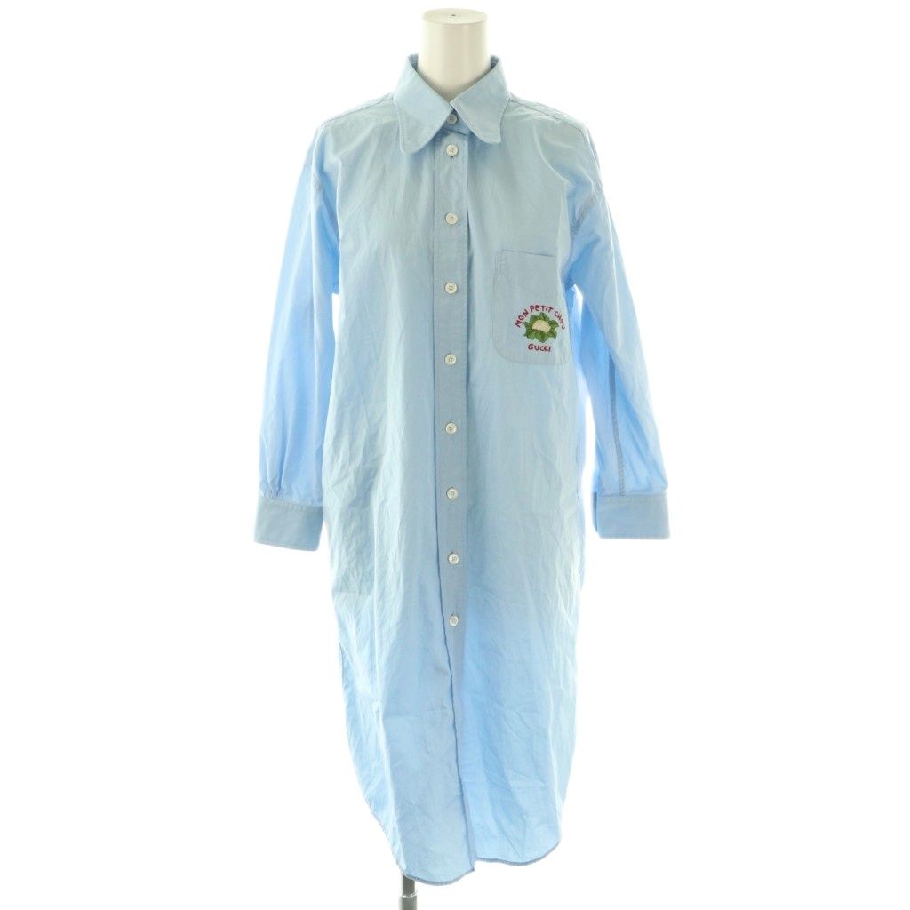 グッチ GUCCI 刺繍シャツワンピース ひざ丈 36 ライトブルー 660639