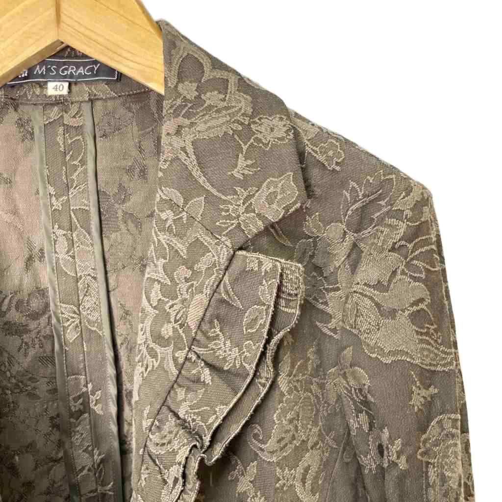 エムズグレイシー M'S GRACY 花柄 テーラードジャケット フリル 2B 40