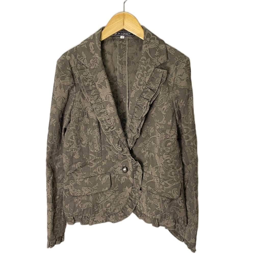 エムズグレイシー M'S GRACY 花柄 テーラードジャケット フリル 2B 40
