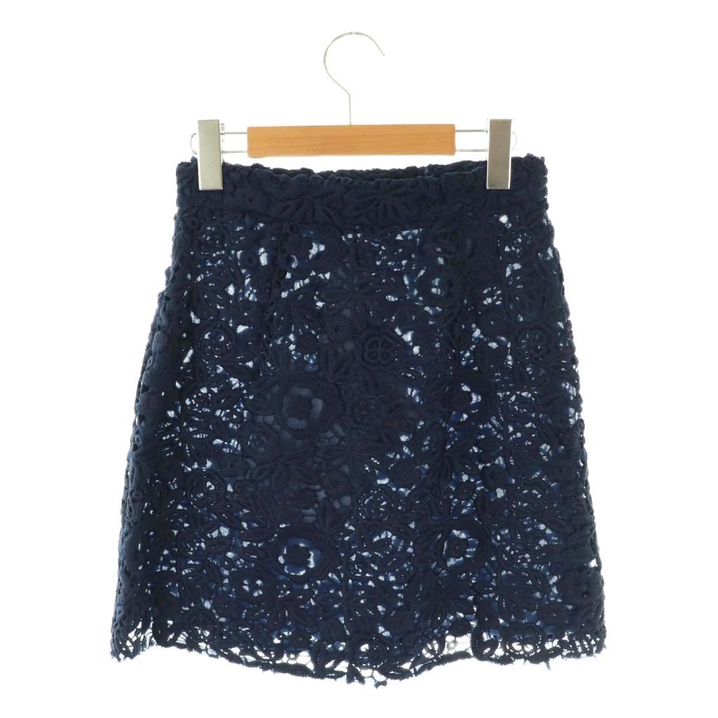 ミュウミュウ miumiu フラワー刺繍スカート 台形スカート ミニ 38 ネイビー MG 1136 DF OS