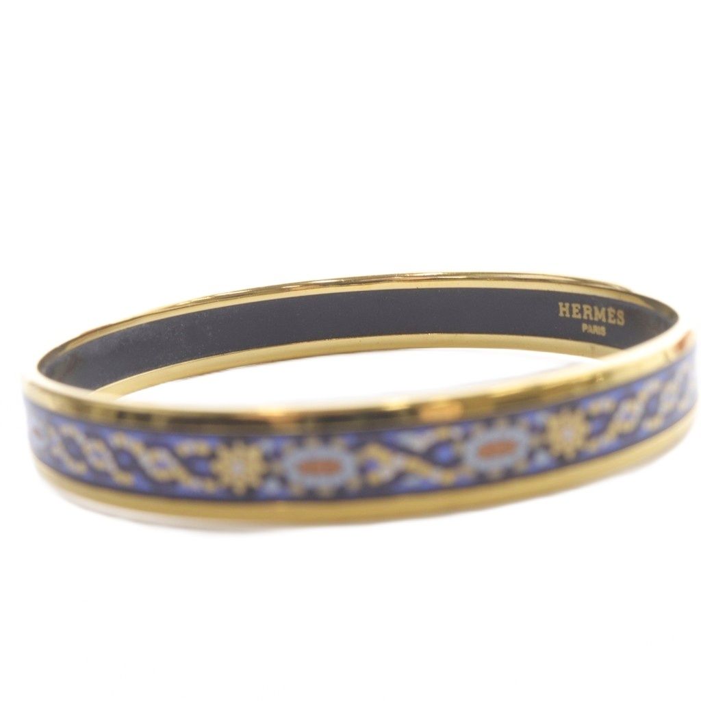 エルメス HERMES エマイユPM Y刻印 バングル 青 ブルー ゴールド色