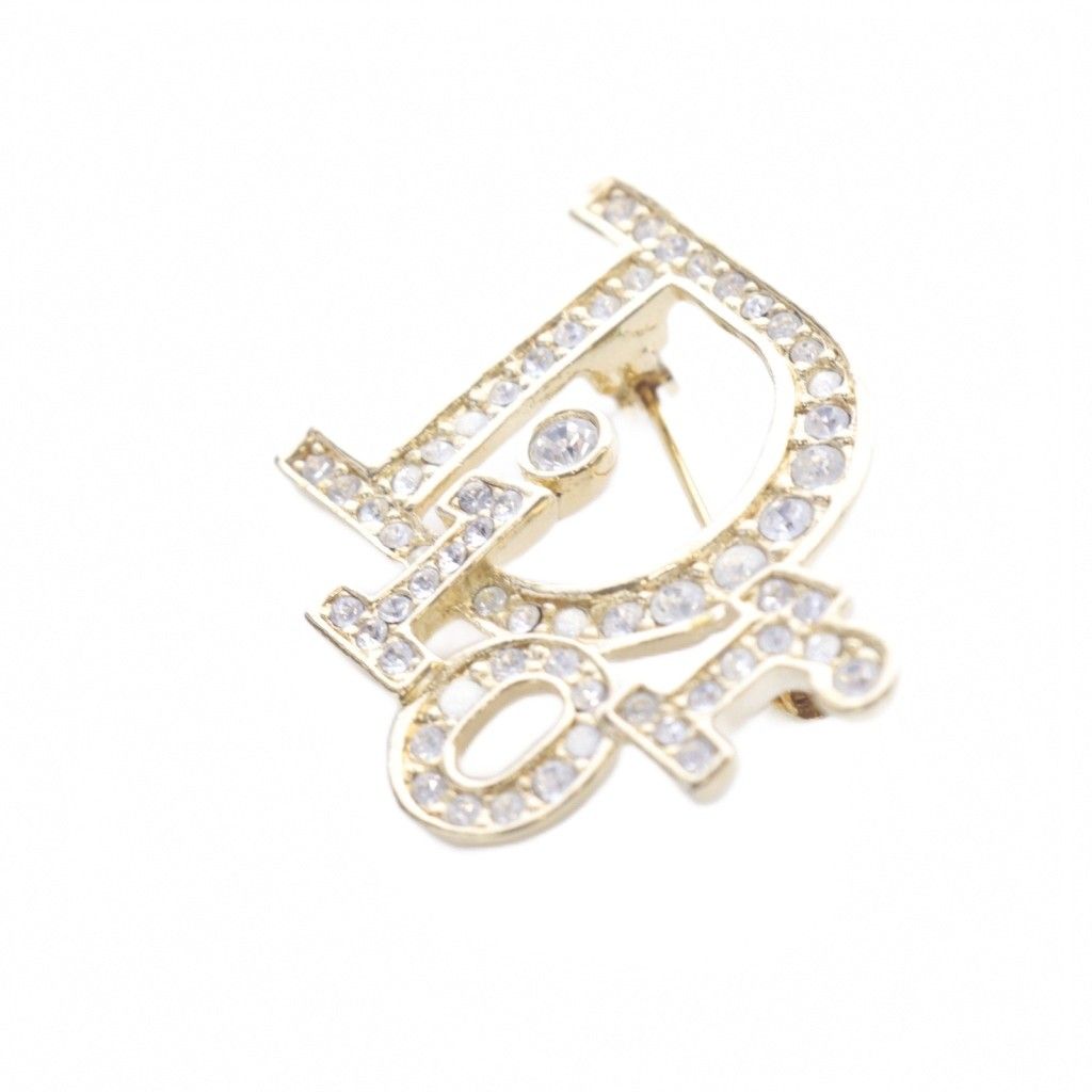 クリスチャンディオール Christian Dior ラインストーン ブローチ ロゴ