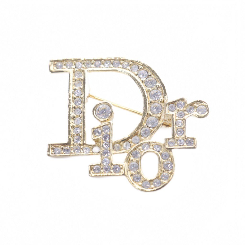 クリスチャンディオール Christian Dior ラインストーン ブローチ ロゴ