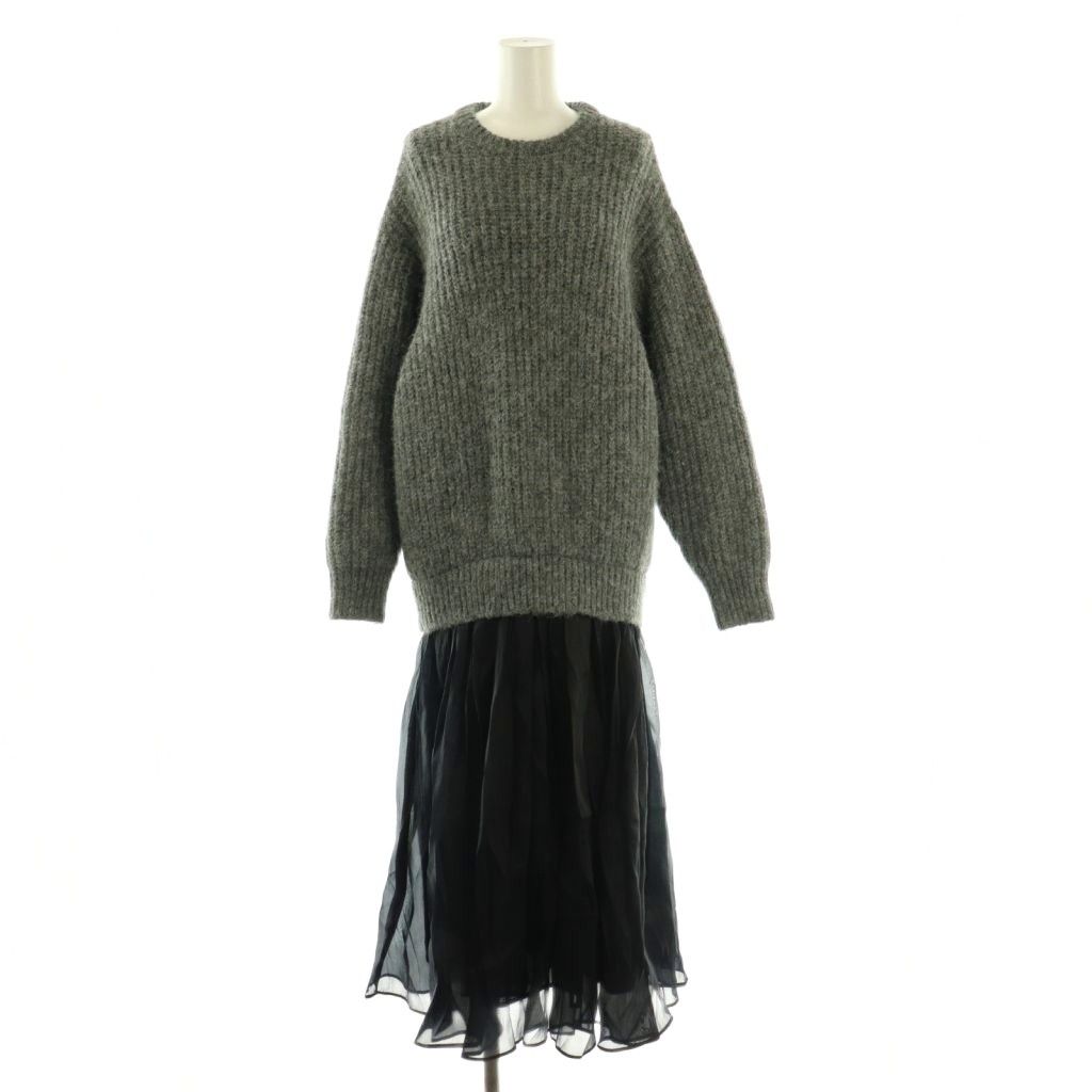 エレンディーク 25 AW BRUSHED YARN KNIT DOCKING OP ワンピース ニット サテン 1 グレー ブラック CX OS