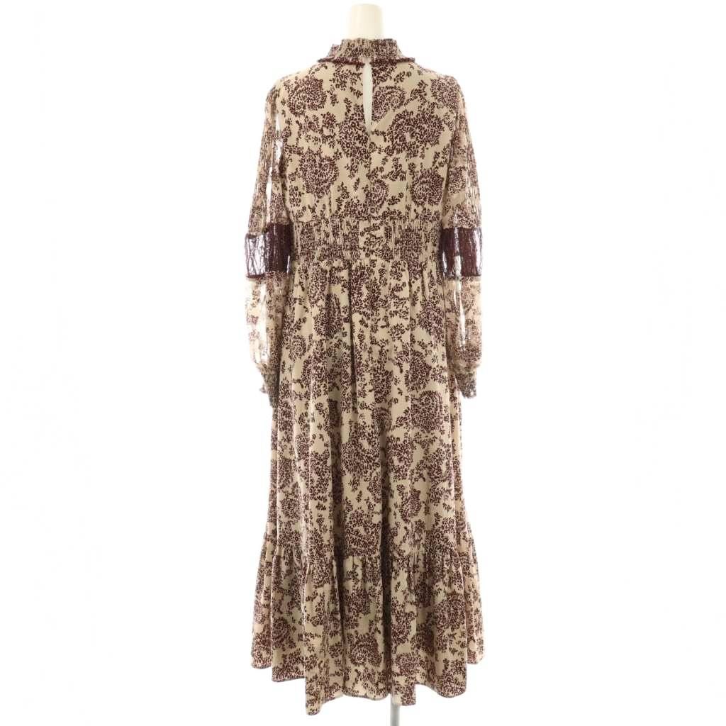 ハーリップトゥ Her lip to Winter Floral Long-sleeve Dress ドレス ワンピース ロング 総柄 M ベージュ ボルドー HK OS