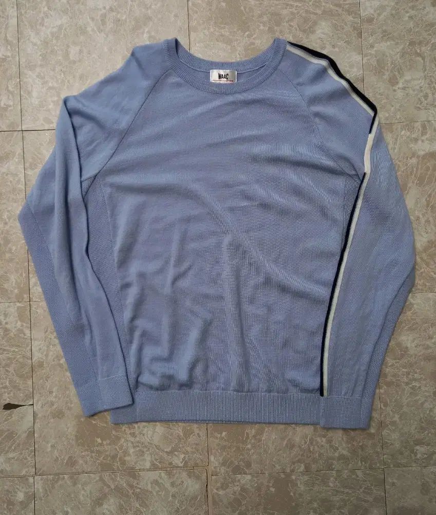 WAAC ブルー ラウンドネック 長袖ニット 4