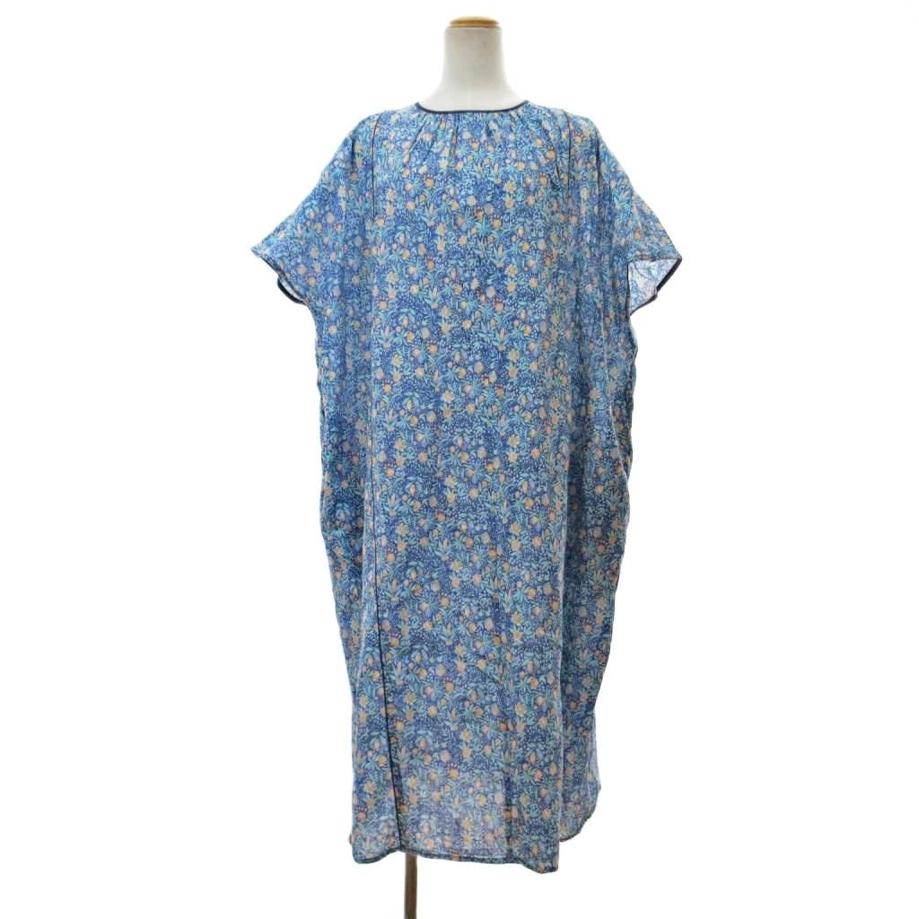 KURASHI Trips 北欧 サマーワンピース 半袖 ロング この夏 柄にときめく S 青 1215