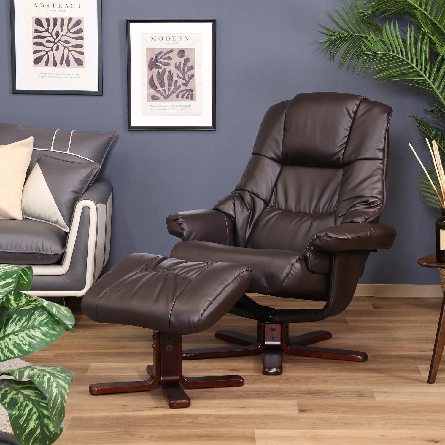 ダークブラウン レザー リクライニングチェア キンデルダイク レザー調