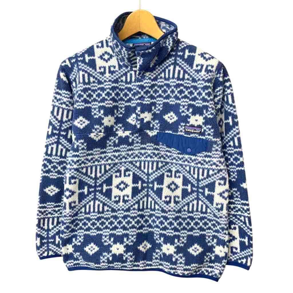 パタゴニア Patagonia シンチラスナップ フリースジャケット プルオーバー ブルゾン 総柄 XS ブルー