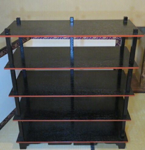 十二月◇特売品）懐石道具 木製組立式 五段配膳棚 木製五本柱【引出し