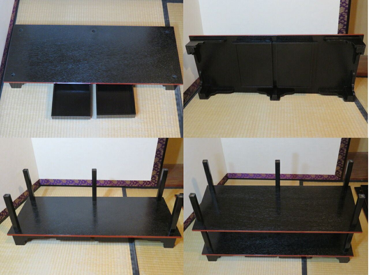 十二月◇特売品）懐石道具 木製組立式 五段配膳棚 木製五本柱【引出し