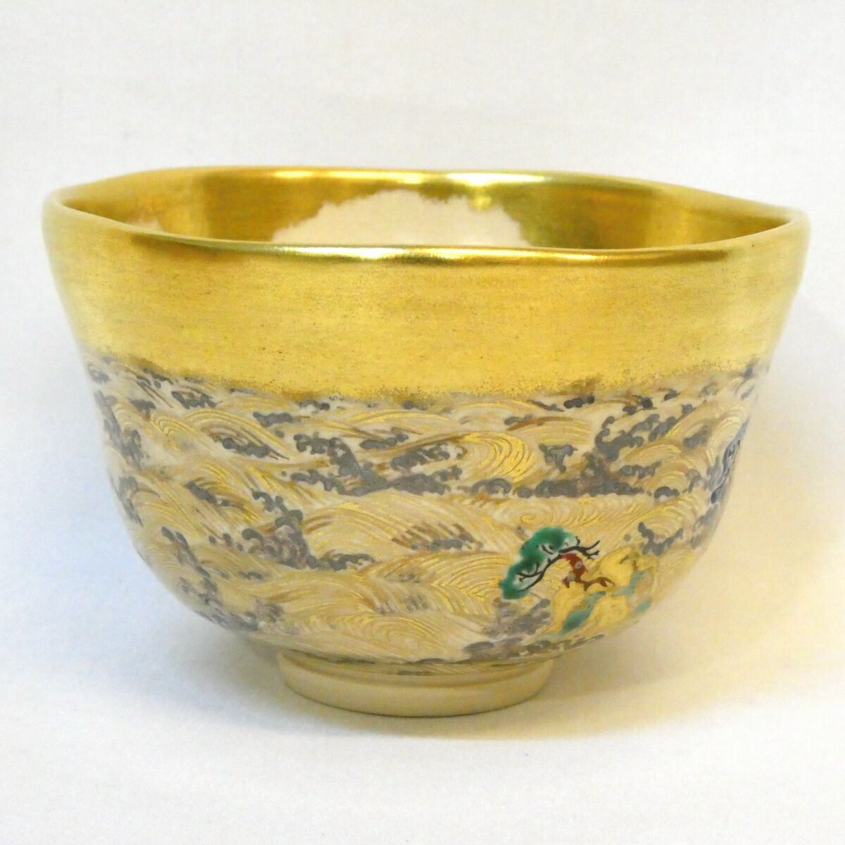 年末特売品】八塔亭二寧 村田陶苑作 金彩 松島絵 茶碗 上作 茶道具