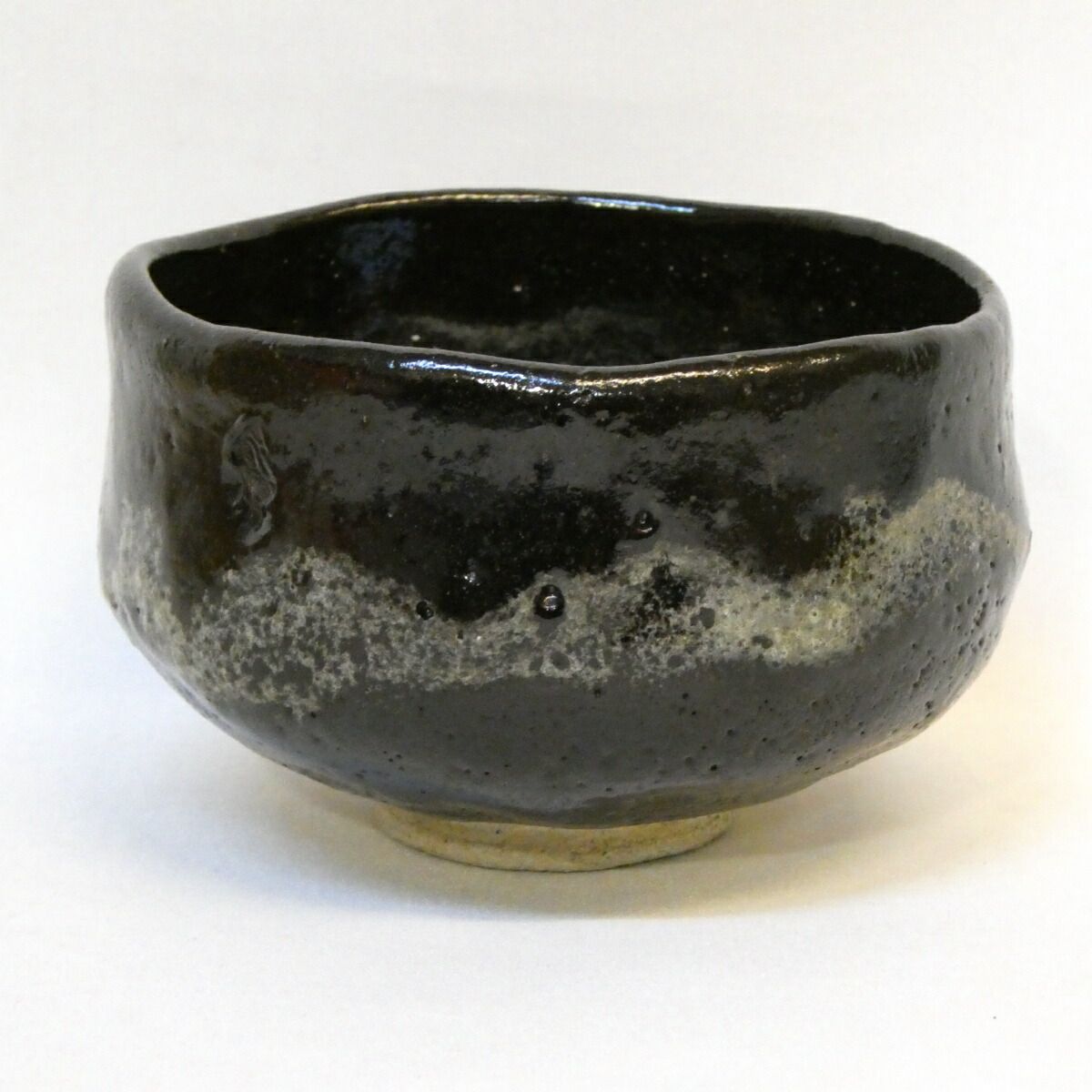 展示会 品 図録付き 八事窯 三代 中村道年作 黒茶碗 幕釉 楽焼 黒楽 茶道具