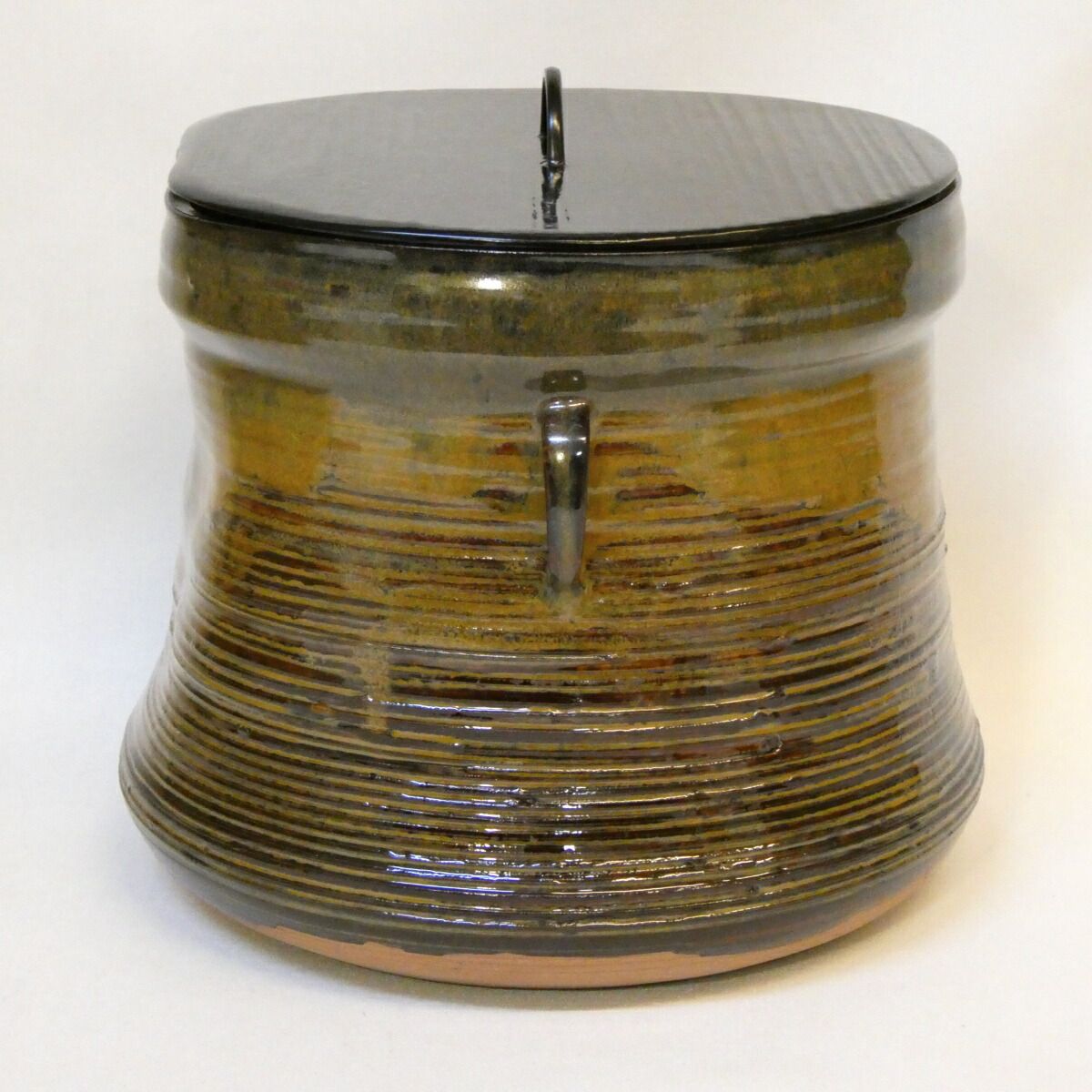 鈴木表朔作塗蓋添え】十四代 亀井味楽『別作』 高取焼 耳付 水指 上作