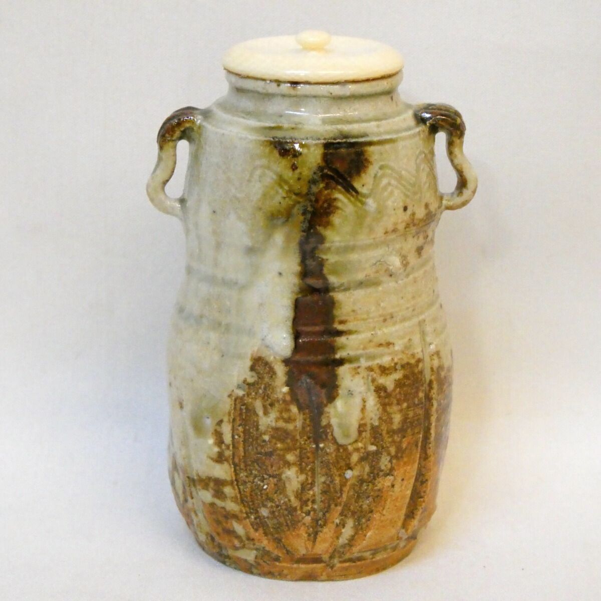 年末特売品】大萱窯 加藤弥右衛門作 美濃伊賀 耳付茶入 船越間道