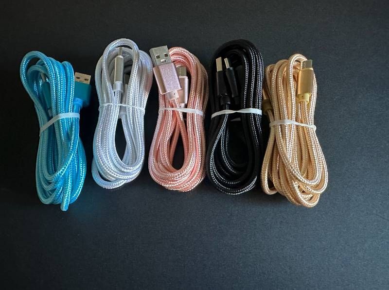 [2m x 5] Type-C Cable, Type-C Charging Cable, Charger, Fast Charging, USB-C, iPhone, Android, Black, White, Blue, Pink Gold, USB Data Transfer, Smartphone, Tablet, Computer, Laptop