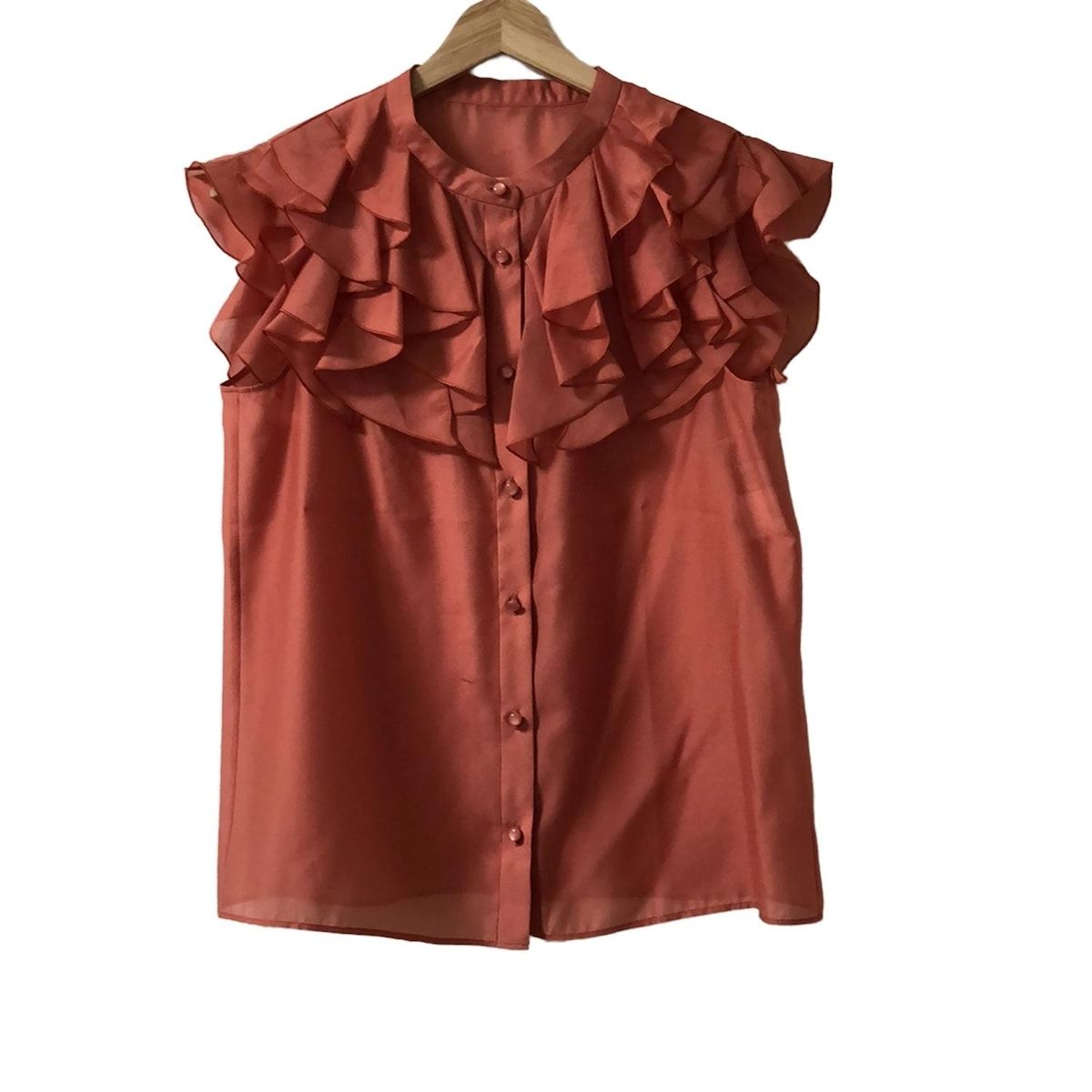 Loulou Willoughby ルルウィルビー ノースリーブシャツブラウス サイズ2 M レディース - オレンジ フリル シースルー