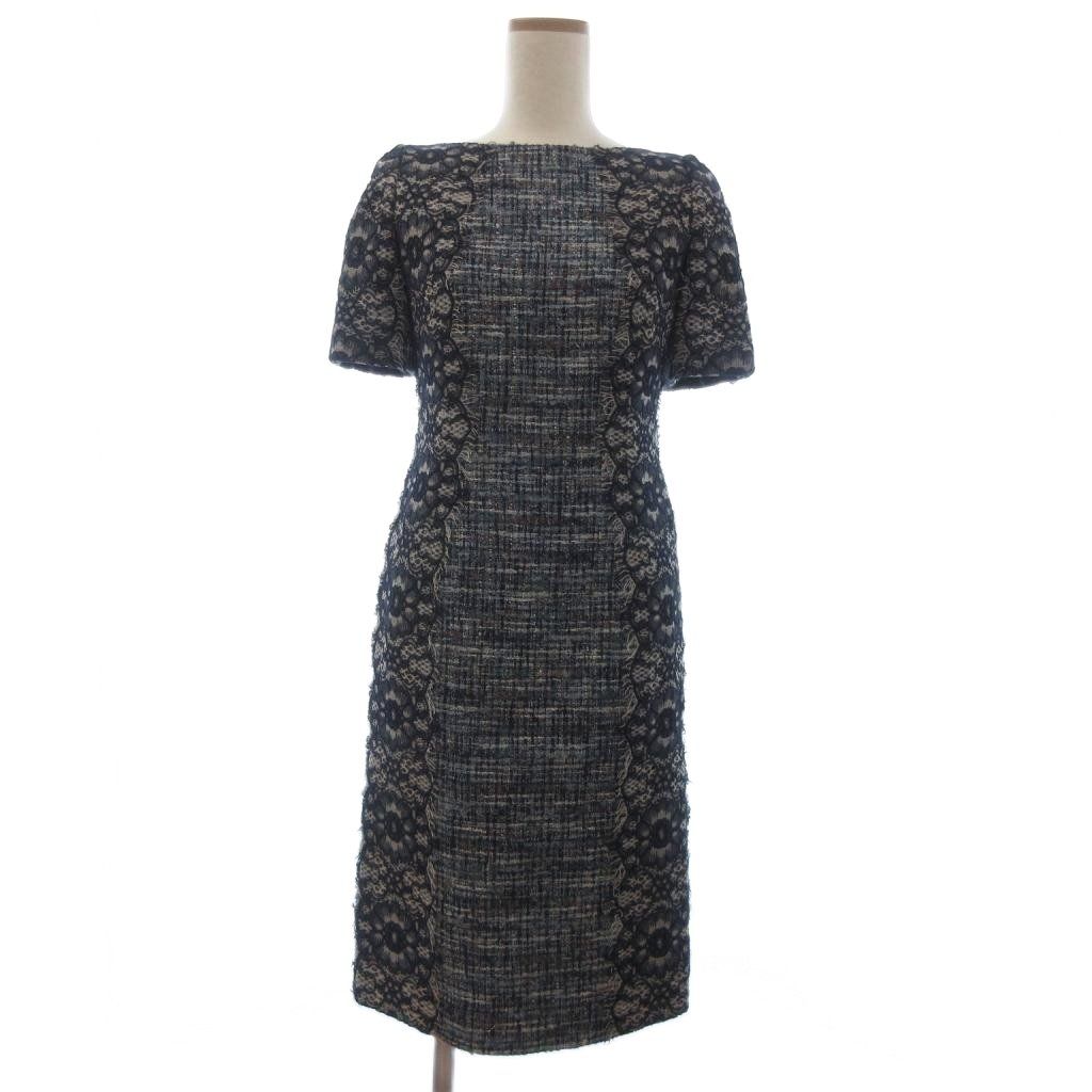 YUKI TORII 半袖ワンピース未使用　タグ付き　40 ユキトリイ YUKI TORII ワンピース ひざ丈 ツイード 半袖 レース 切替