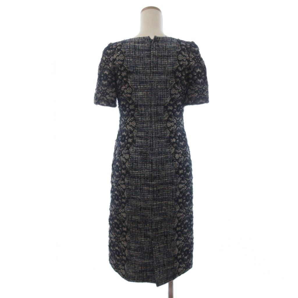 ユキトリイ YUKI TORII ワンピース ひざ丈 ツイード 半袖 レース 切替