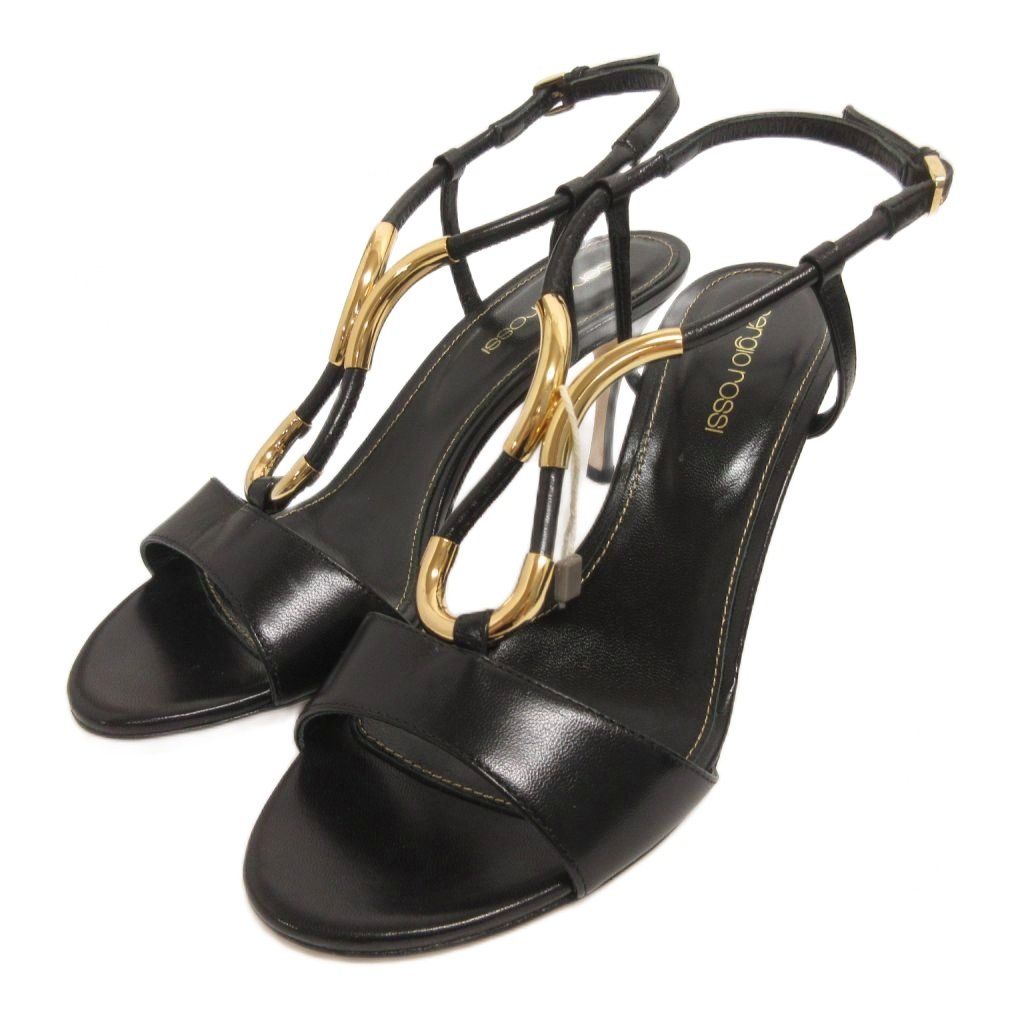 セルジオロッシ Sergio rossi サンダル ミュール ピンヒール ストラップ レザー 35 5 黒 ブラック