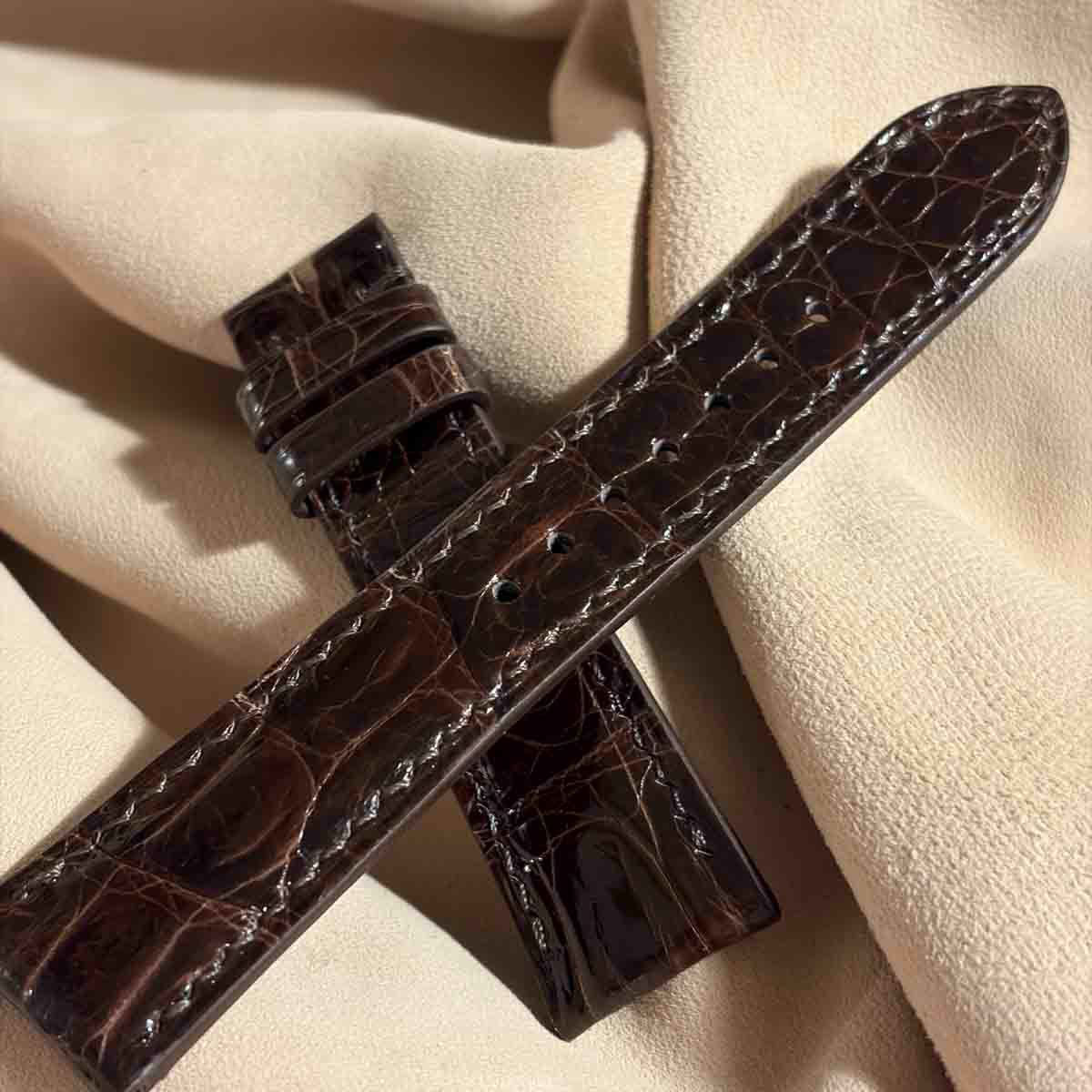 cro-1980 クロコダイル グロス仕上 腕時計 ベルト ダークブラウン ラグ幅21 mm - バックル幅 18