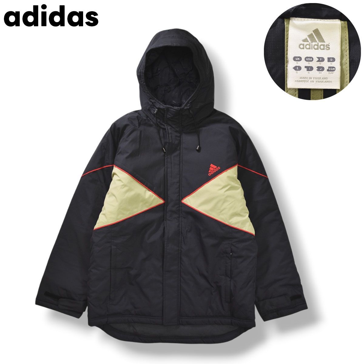 アディダス 中綿ジャケット ラグラン 刺繍 ラスタ L 黒 赤 緑 12952 極暖】 アディダス adidas 中綿 キルティング フーデット ウィンド