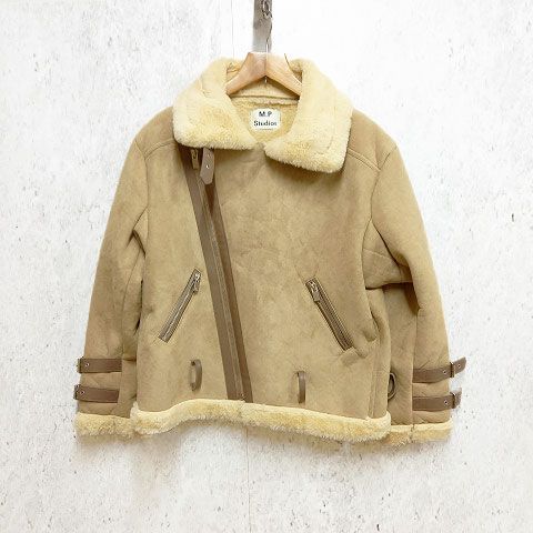 M.P Studios エムピーストュディオ ビッグシルエット 裏地ボア ライダースジャケット ライダースムートン ブラウン サイズ02 〇