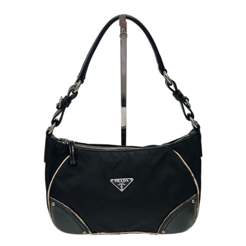 PRADA プラダ 三角ロゴ パイソン柄 ブラック ナイロン ワンショルダー