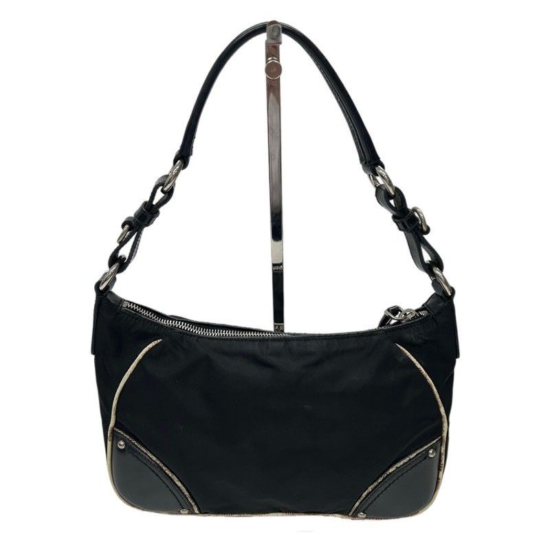 【ま】プラダ 三角ロゴ 金具 ナイロン ブラック ショルダーバッグ PRADA プラダ 三角ロゴ パイソン柄 ブラック ナイロン ワンショルダー