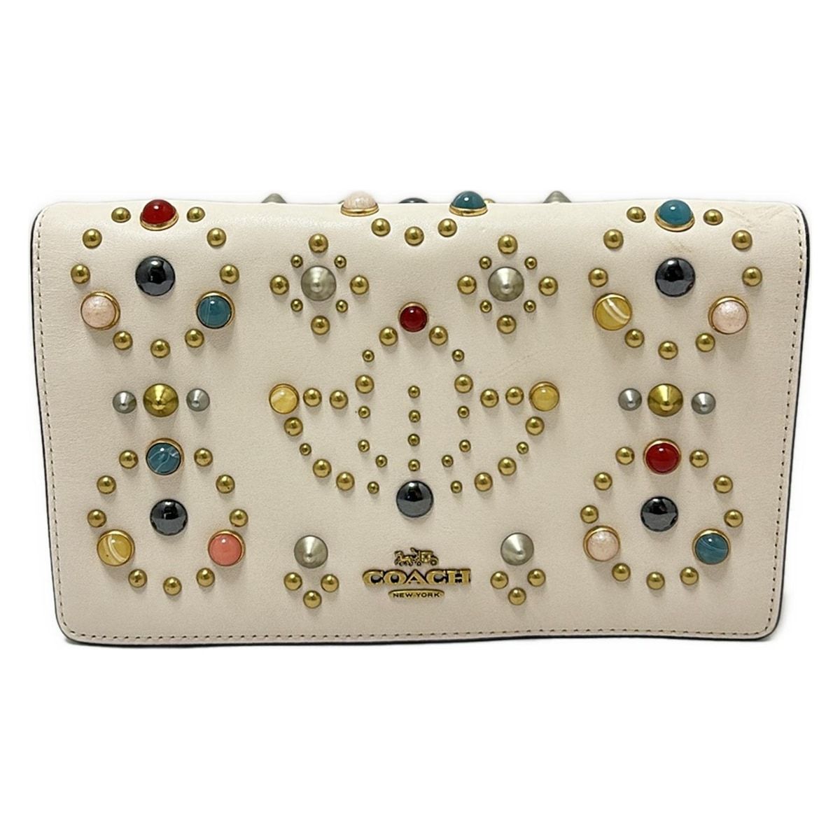 コーチ クラッチバッグ キャリーフォルドオーバー チェーンクラッチ 66624 ライトピンク ゴールド マルチ 2 way スタッズ レザー