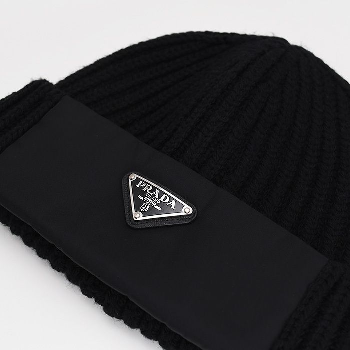 PRADA プラダ ニット帽 Re-Nylon x ウール ビーニー メンズ ユニ