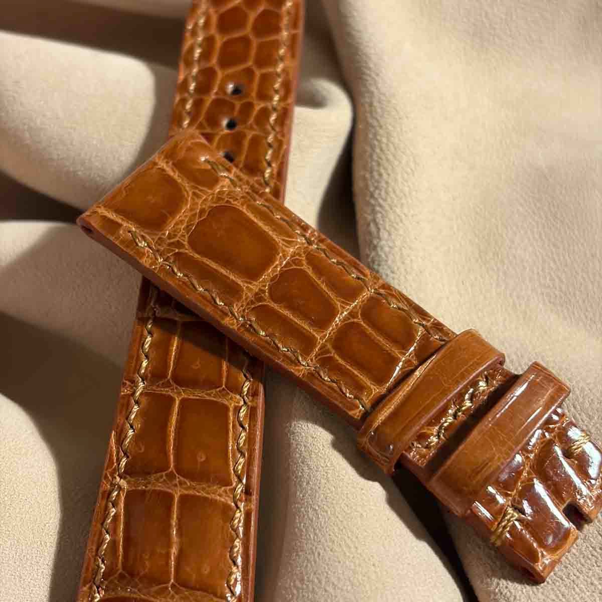 cro-1981 クロコダイル グロス仕上 腕時計 ベルト ライトブラウン ラグ幅21 mm - バックル幅 18