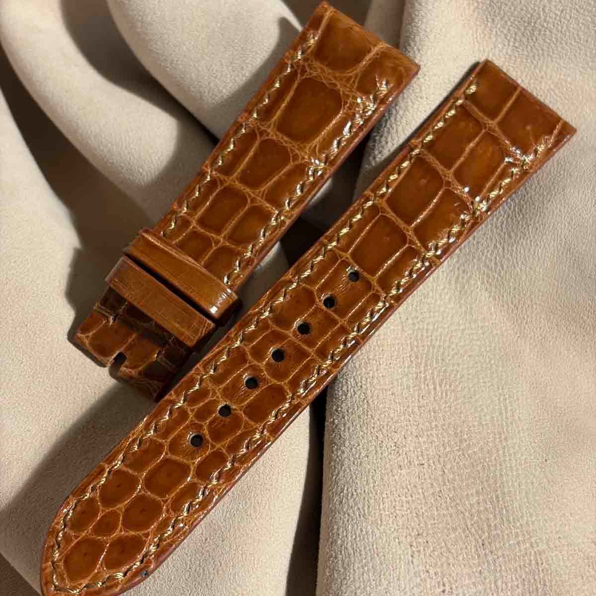  cro 1981 クロコダイル グロス仕上 腕時計 ベルト ライトブラウン ラグ幅21 mm バックル幅 18 レザーベルト 時計