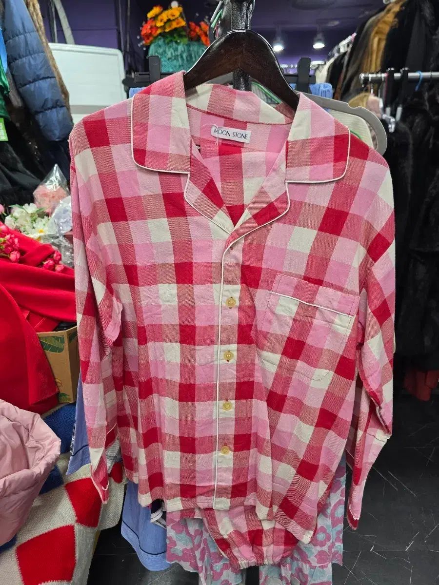 ムーンストーン ピンク CHECK 長袖 パジャマ セット M
