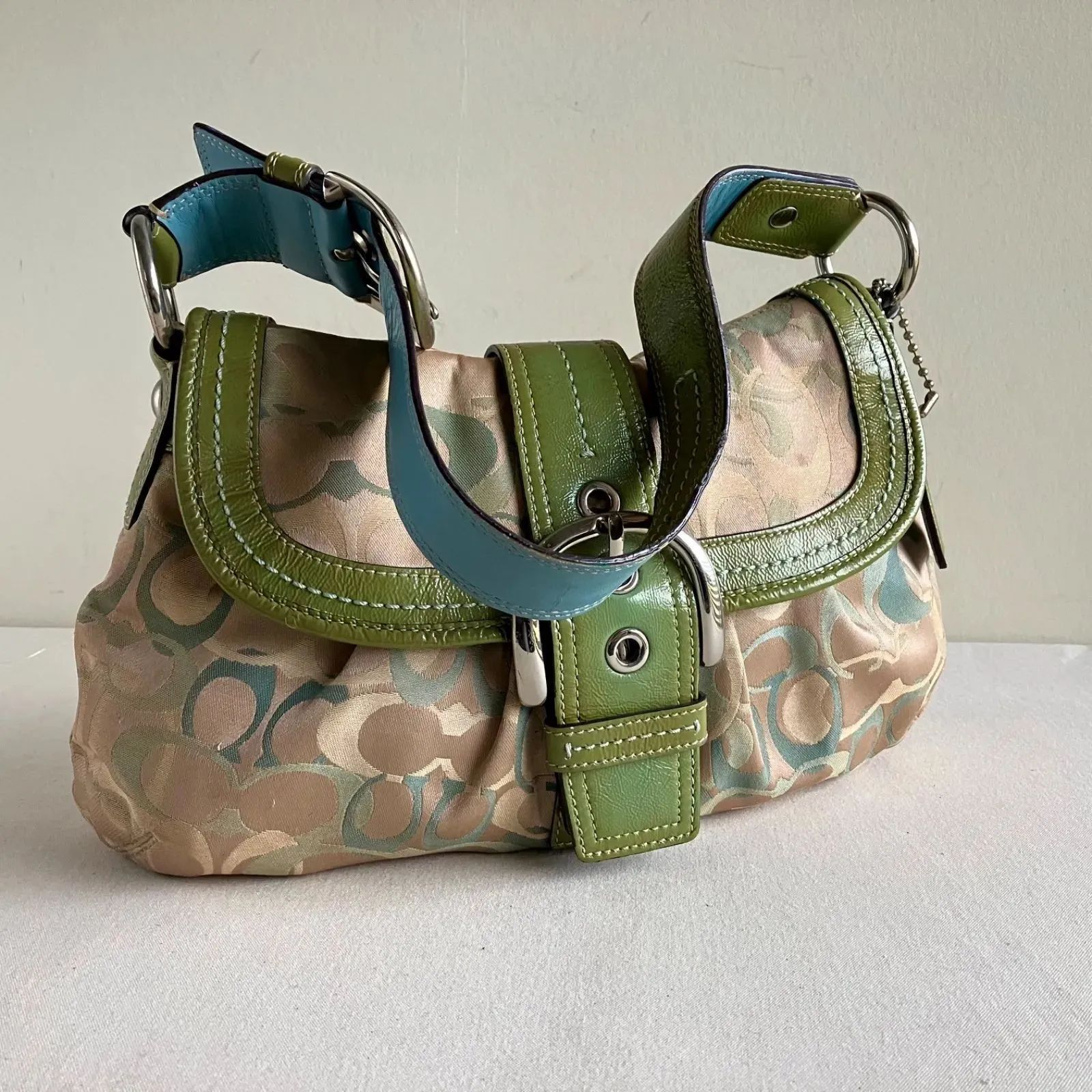 Coach Vintage Signature Optic Soho Khaki Canvas Green Leather 