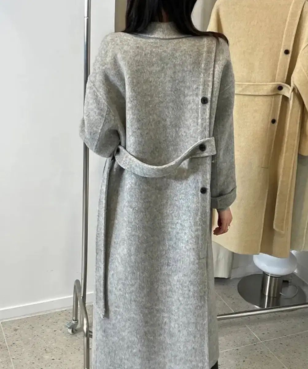 裏ボタン ハンドメイド グレー ロングコート M