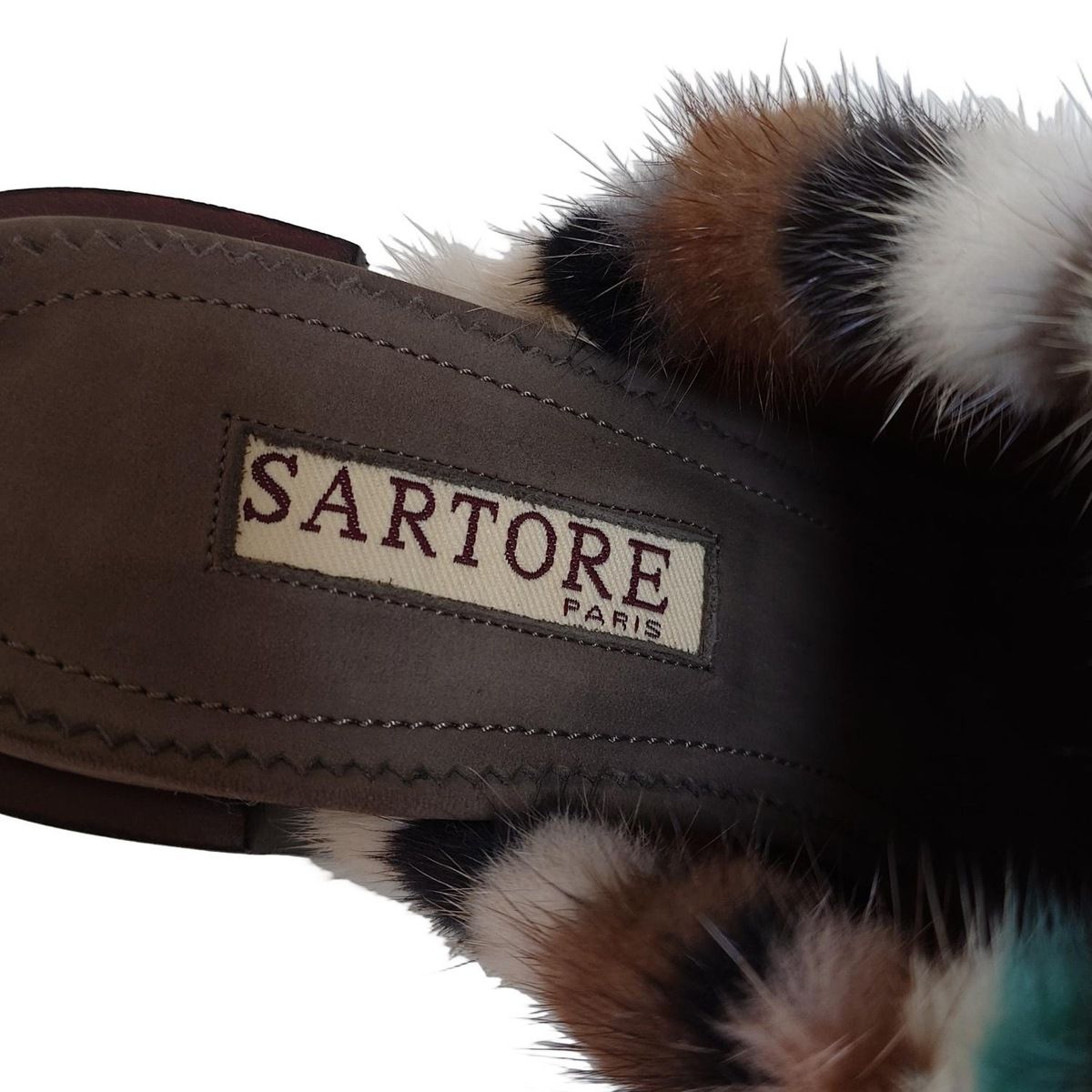  SARTORE サルトル サンダル 36 1 2 レディース - ダークグレー×マルチ ファー サンダル サンダル ミュール