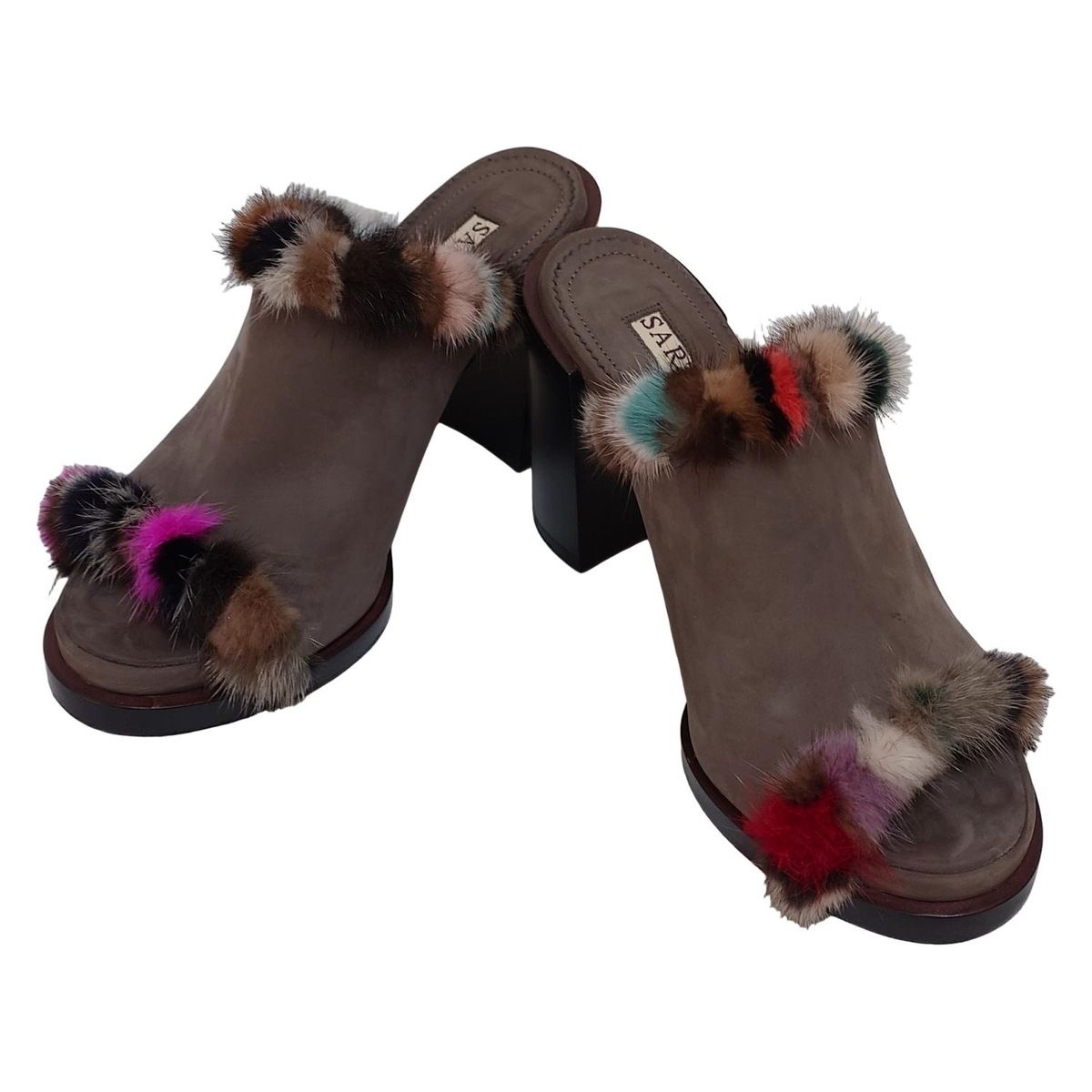 SARTORE サルトル サンダル 36 1 2 レディース - ダークグレー×マルチ ファー