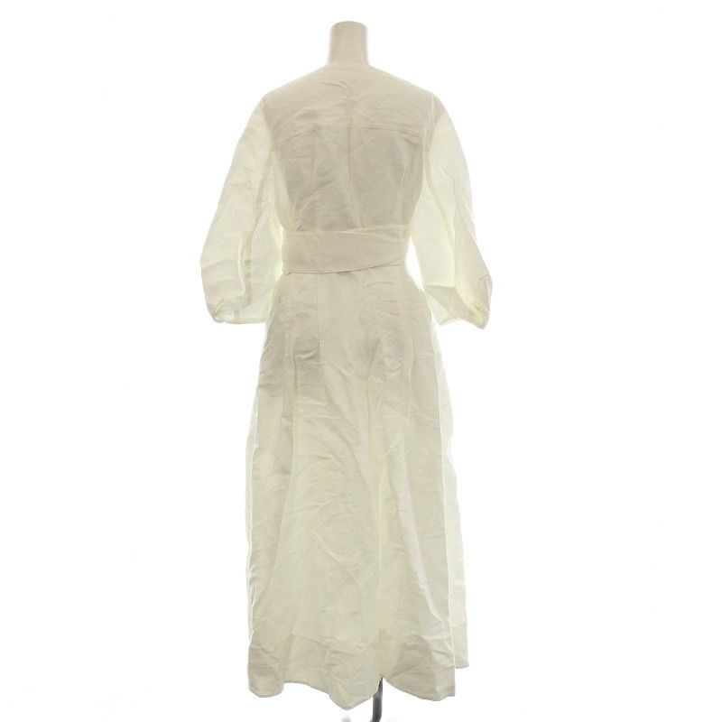 エブール ebure リネン混 シャツワンピース ロング ノー 七分袖 36 白 ホワイト G