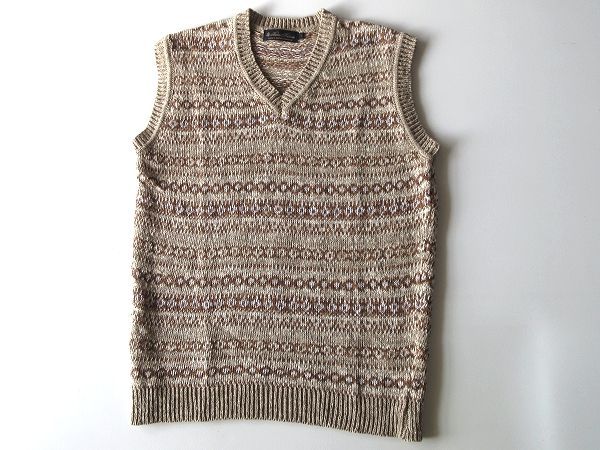 Brooks Brothers ブルックスブラザーズ 2025 SS コットンリネン フェアアイル Vネックベスト ニットベスト L ベージュ ブラウン 英国製