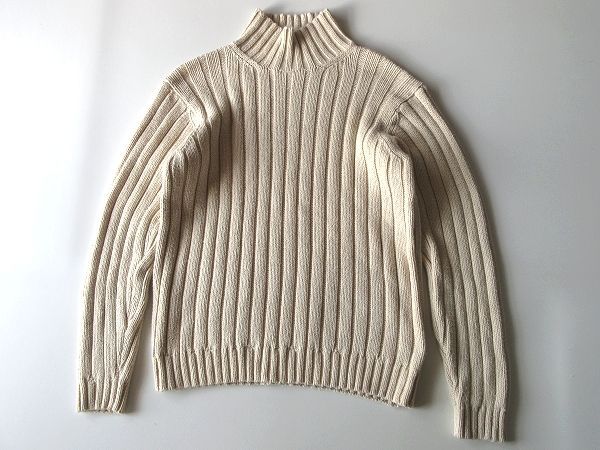 90 sビンテージ POLO SPORT RALPH LAUREN ポロスポーツ ラルフローレン コットンリネン ワイドリブ ハイネックニット セーター M エクリュ キナリ ナチュラル