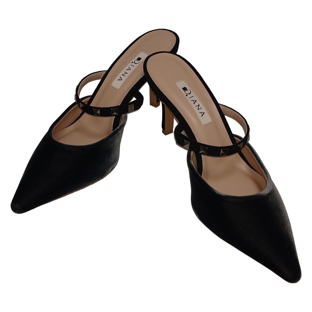 DIANA ダイアナ ミュール 24 レディース - 黒 スタッズ