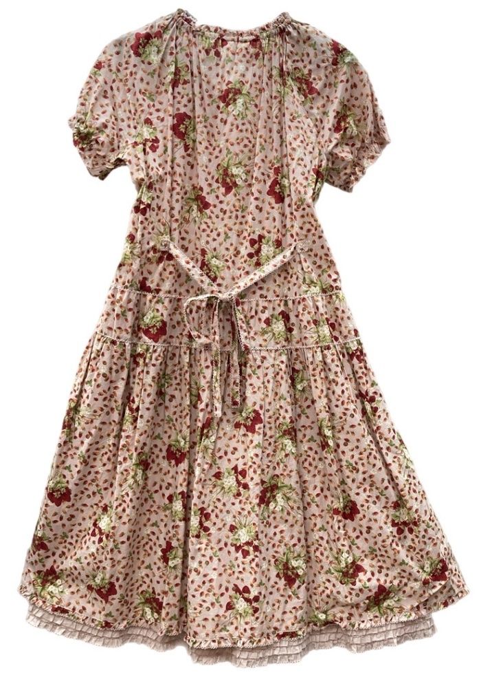 ピンクハウス PINK HOUSE 2016年 生成 ストロベリー ブーケ 苺 ロング ドレス DRESS フ リボン ピコフリル ピコット ロリータ ゴスロリ レトロ A 2161 FA 503 ワンピース プリント ピンク 104 LT-288