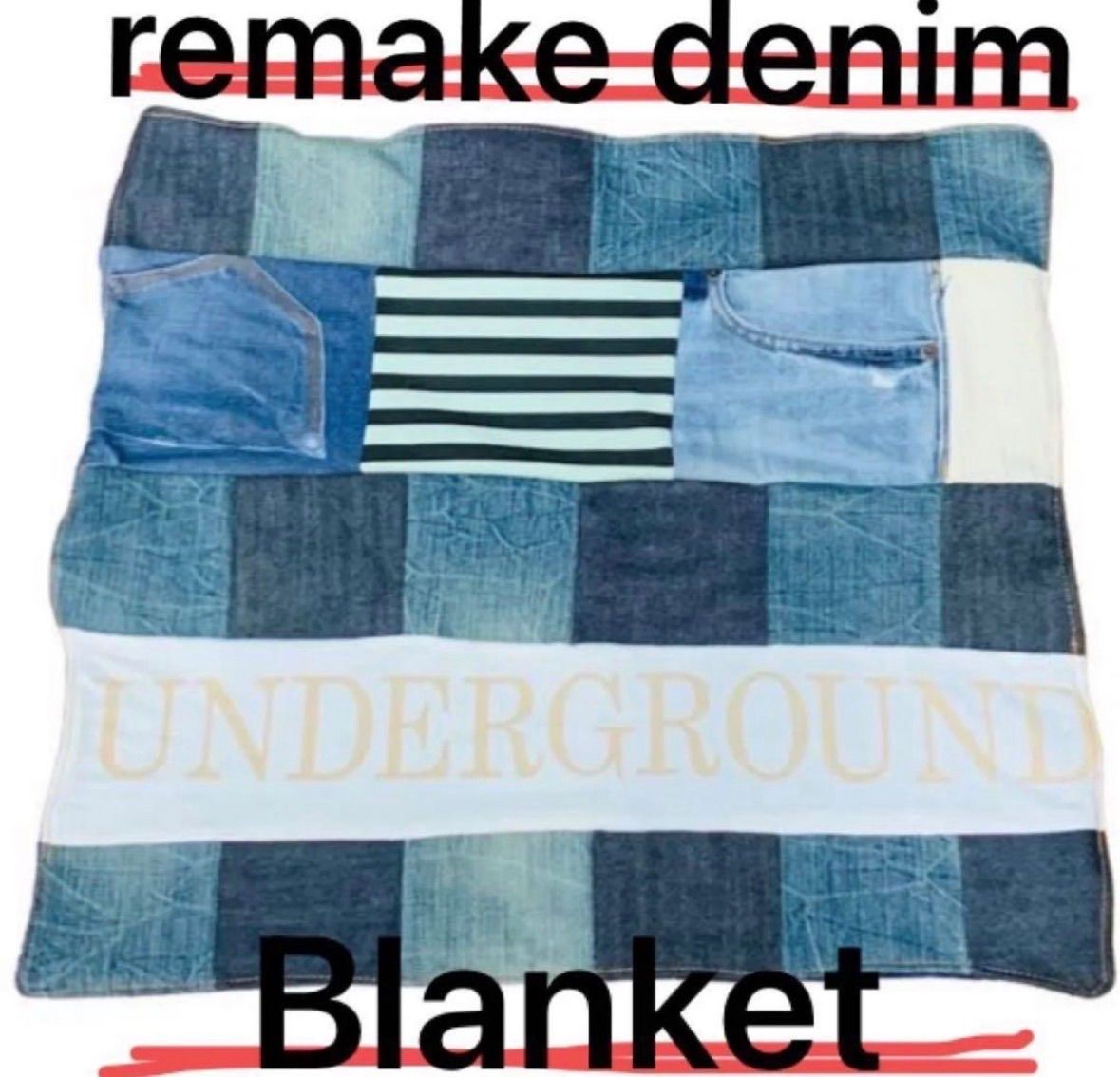 ☆送料無料☆リメイク☆パッチワーク デニム ＆ ボア ブランケット